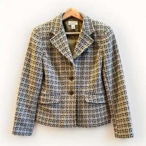 Talbots Women’s Classic Fitted Blazer Woven Wool Blend Tweed Olive Size 4